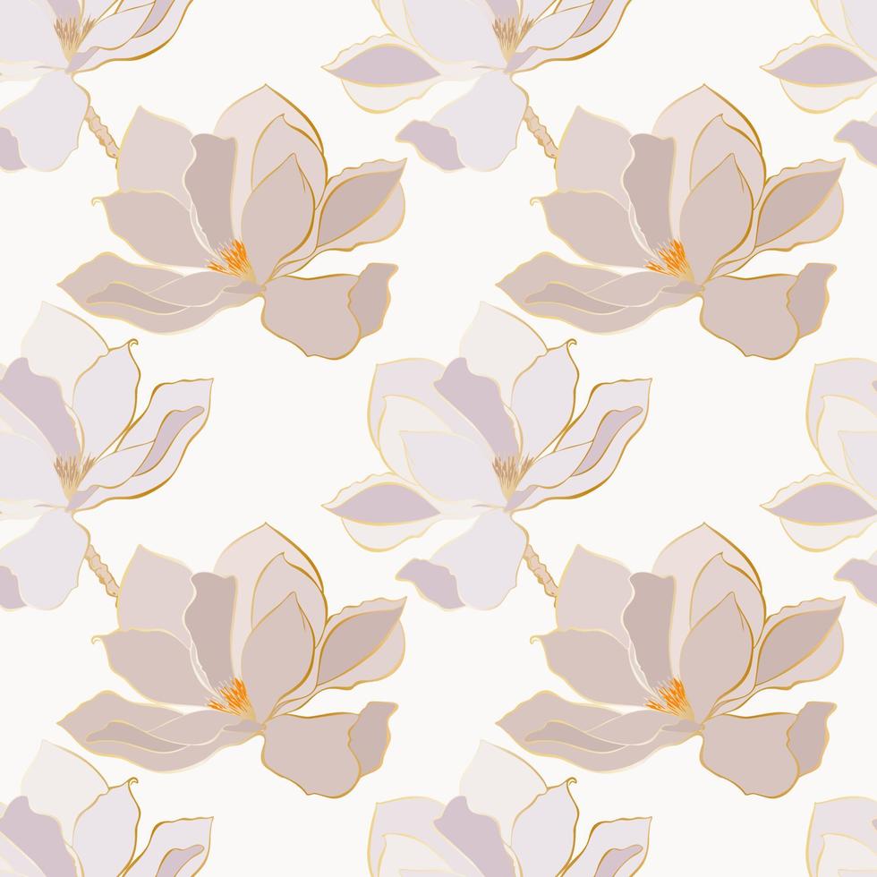 Magnolia pattern,contour  flowers gold gradient vector