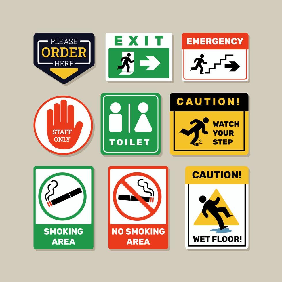 Various Sticker of Signs That are Common in Restaurants vector