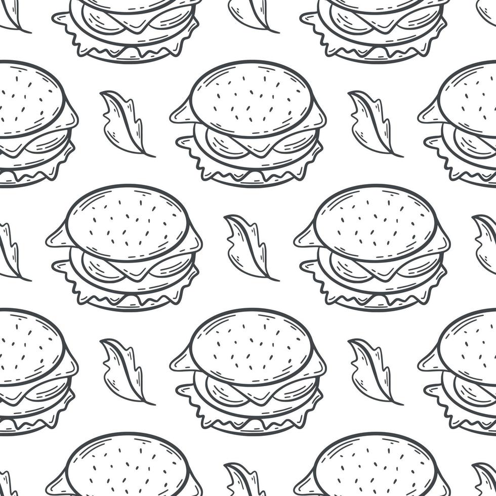 hamburguesa, bosquejo, seamless, patrón vector