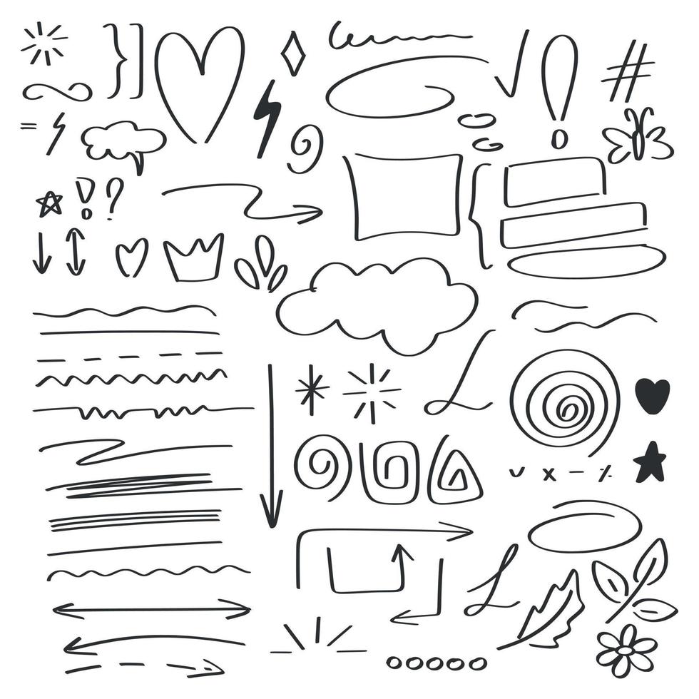 conjunto de elementos de diseño de estilo de doodle dibujado a mano vector