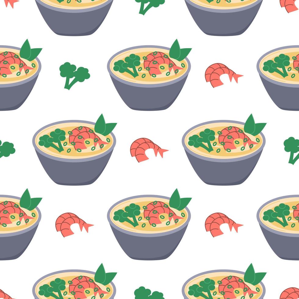 sopa con verduras y mariscos de patrones sin fisuras vector