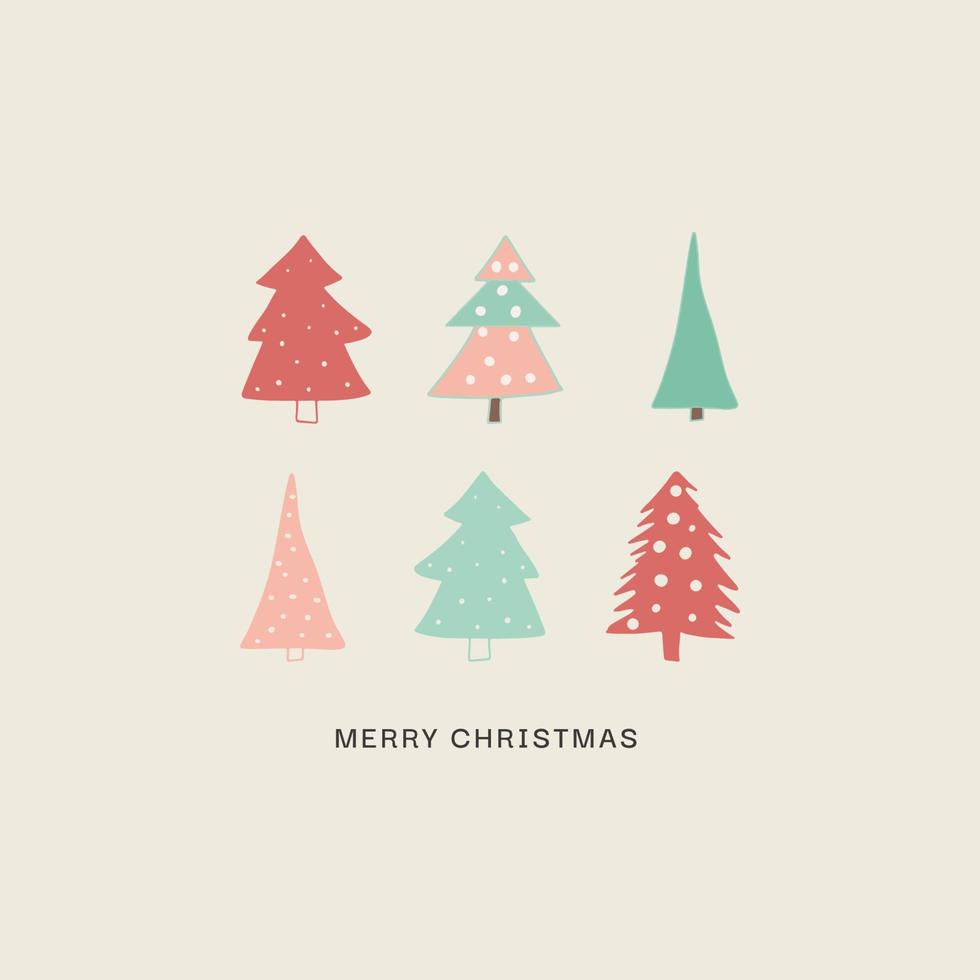 hand drawn Christmas card with cute trees design vector