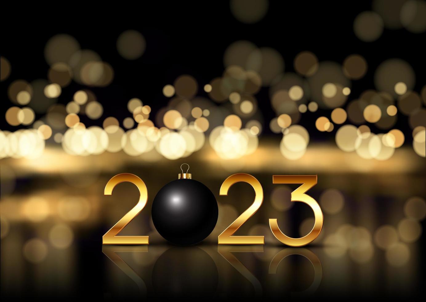 Happy New Year background with gold bokeh lights design vector