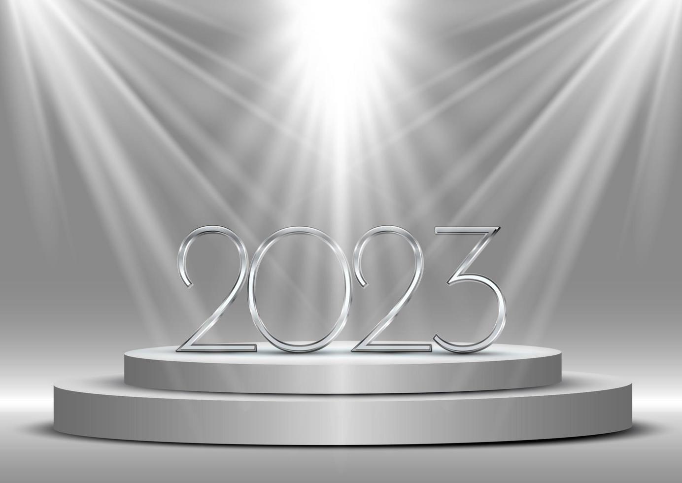 Happy New Year background with numbers under spotlights on a podium vector