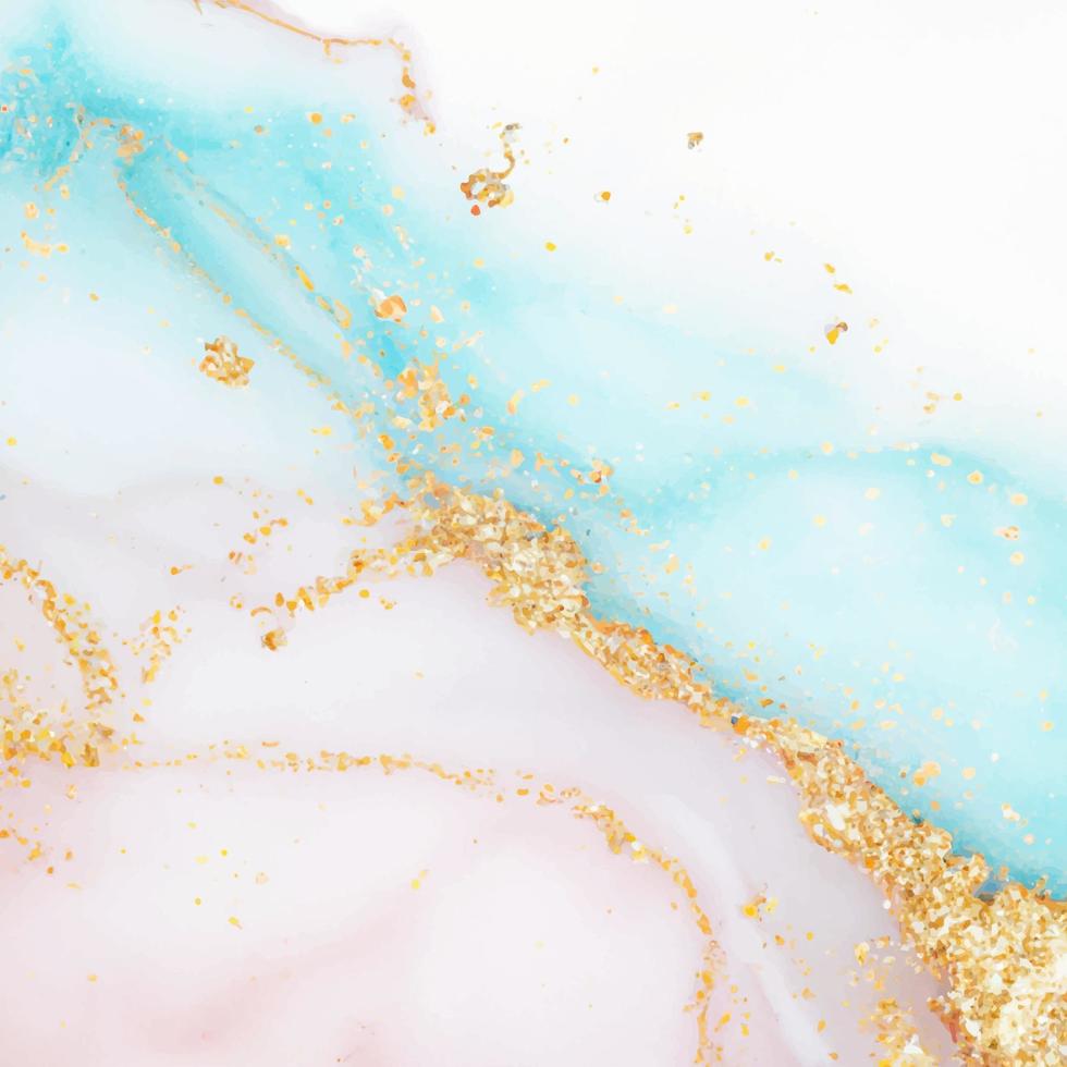 hand painted alcohol ink background with gold glitter vector