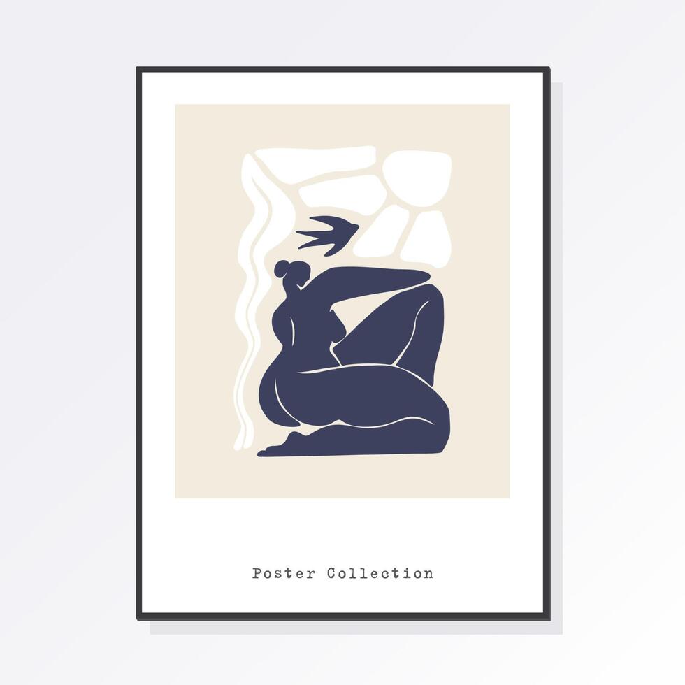 Modern trendy minimalistic Matisse style. Abstract body art design for print, cover, wallpaper, minimal wall art. Artistic drawing of a silhouette in a mystical and abstract form. vector