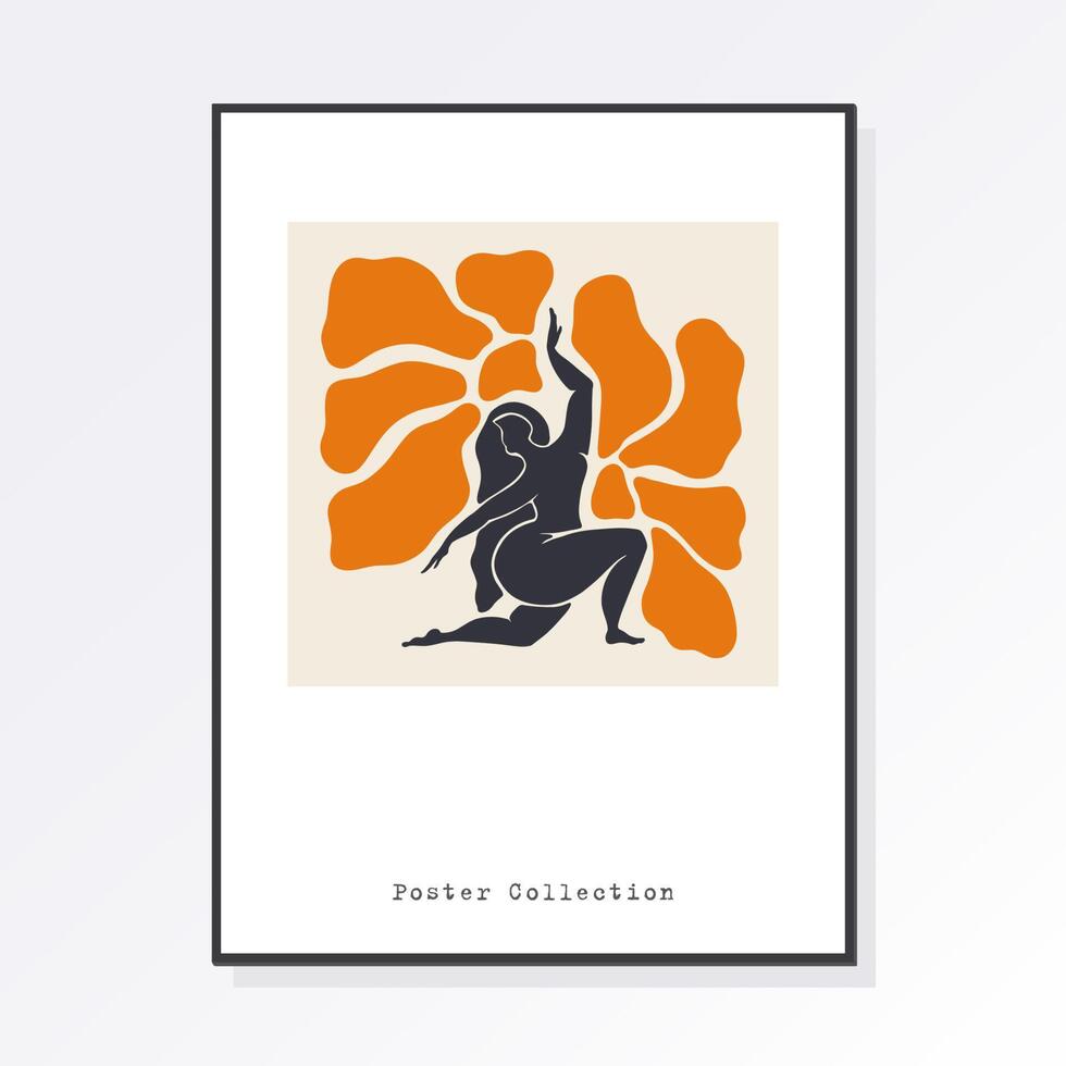 Modern trendy minimalistic Matisse style. Abstract body art design for print, cover, wallpaper, minimal wall art. Artistic drawing of a silhouette in a mystical and abstract form. vector