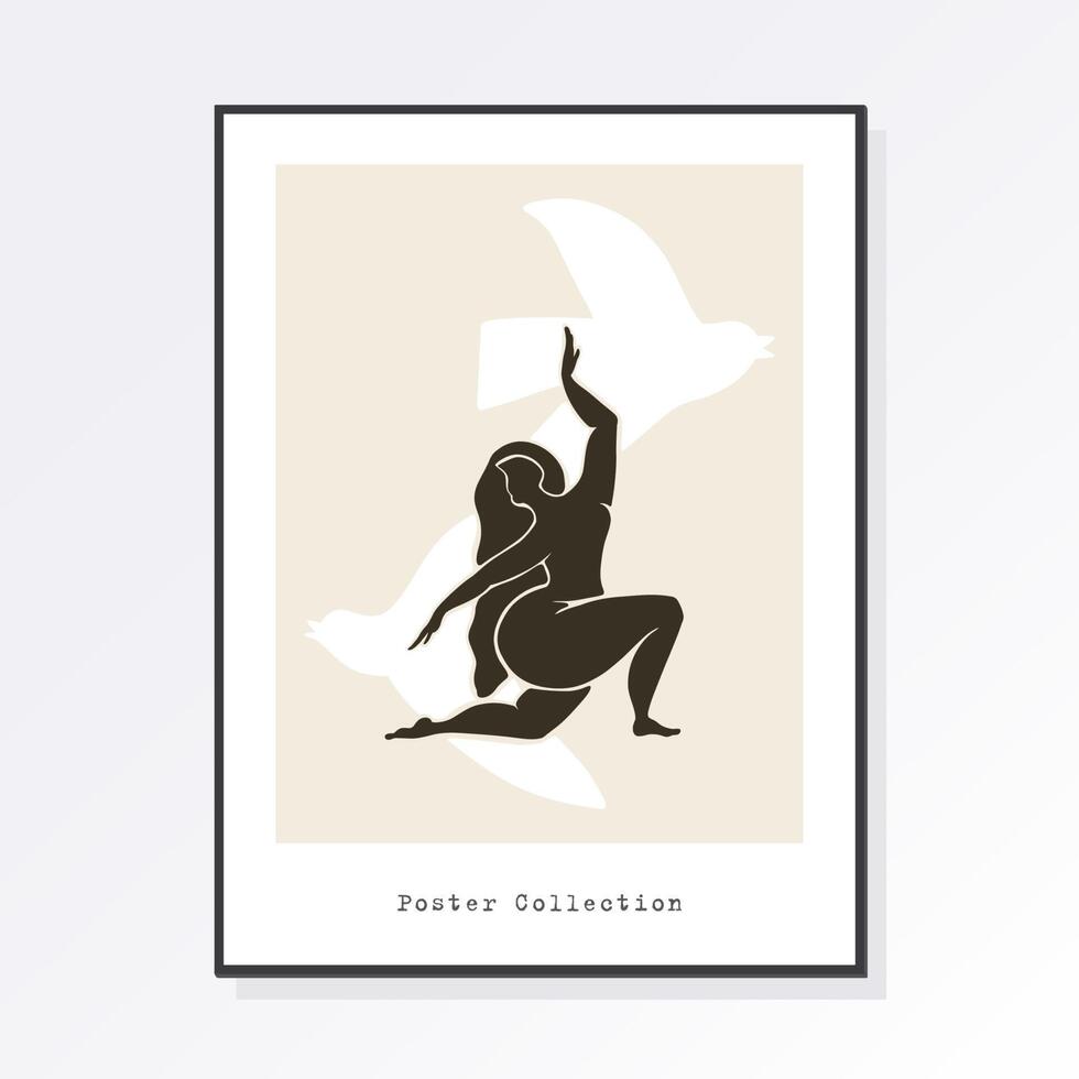 Modern trendy minimalistic Matisse style. Abstract body art design for print, cover, wallpaper, minimal wall art. Artistic drawing of a silhouette in a mystical and abstract form. vector