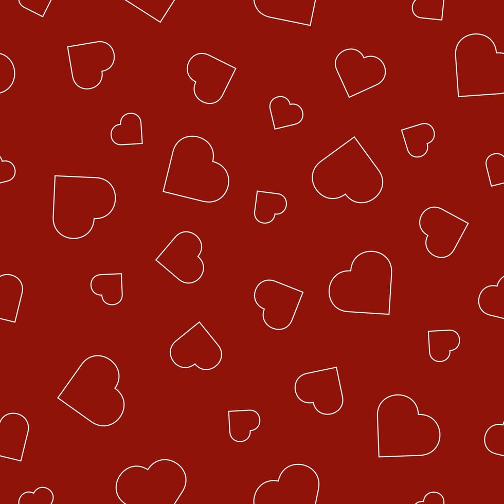 Outlines of white hearts on a red background seamless pattern vector