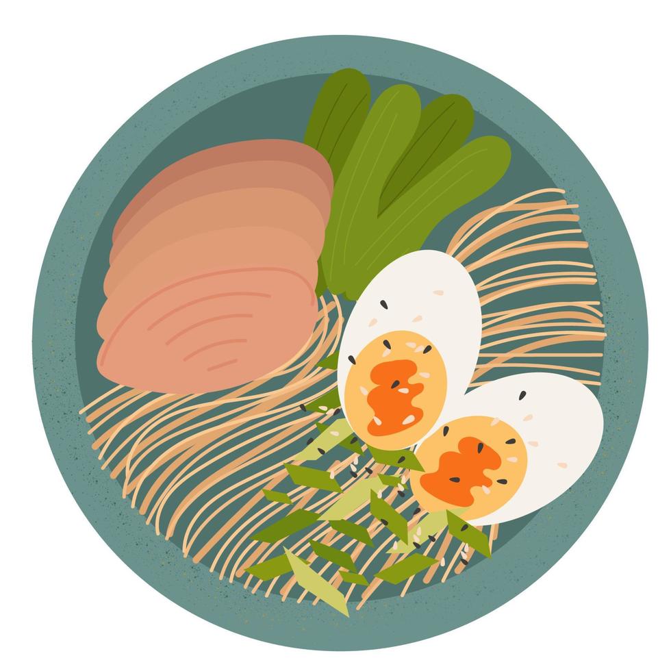 Ramen.Delicious ramen with boiled egg,meat and vegetable vector