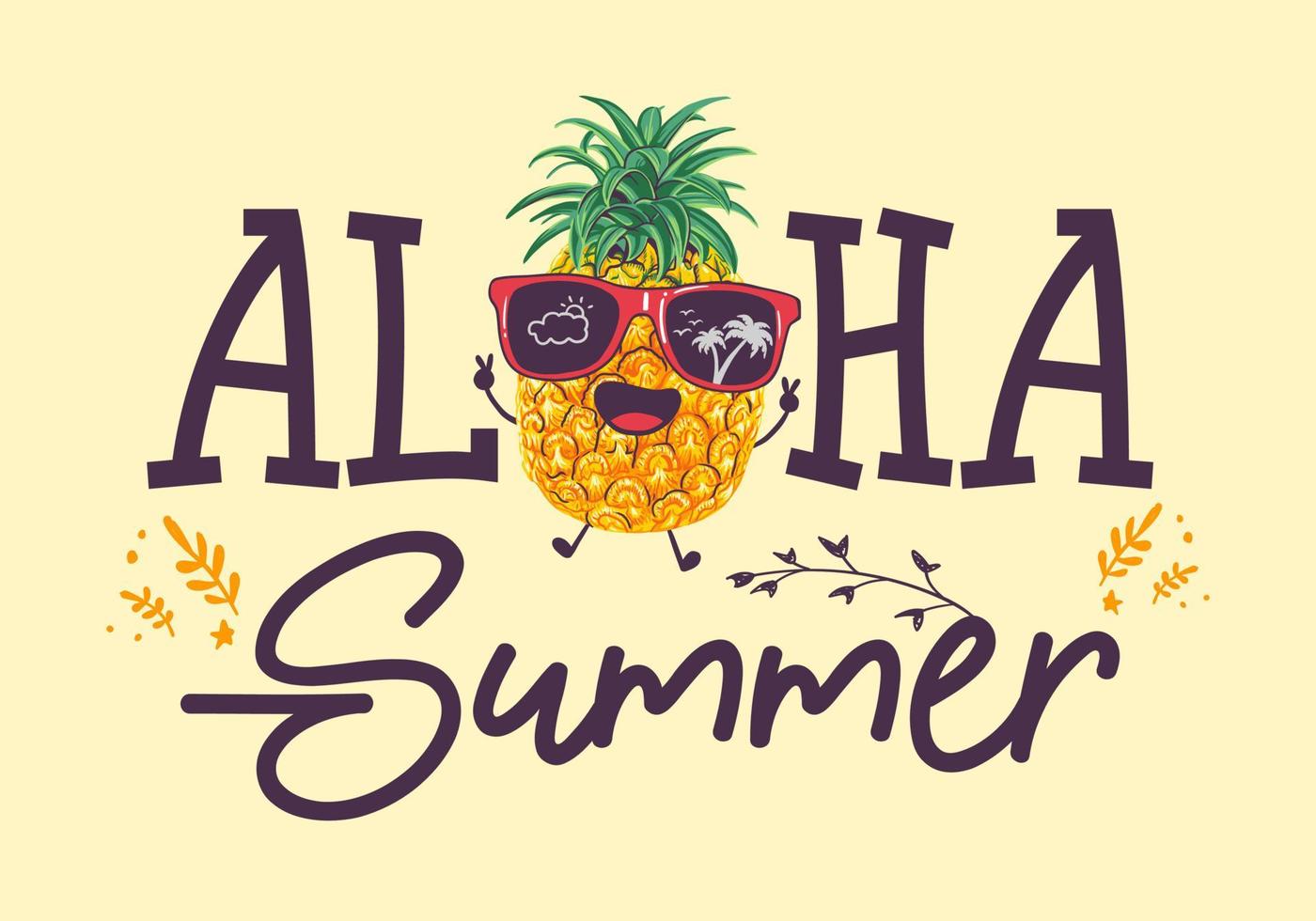 Aloha summer inscription with pineapple illustration wearing sunglasses vector