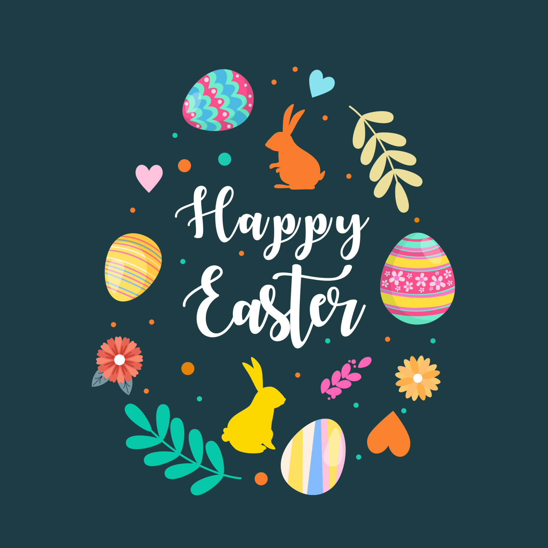 Easter collection. Vector illustration with colorful eggs, leaves and