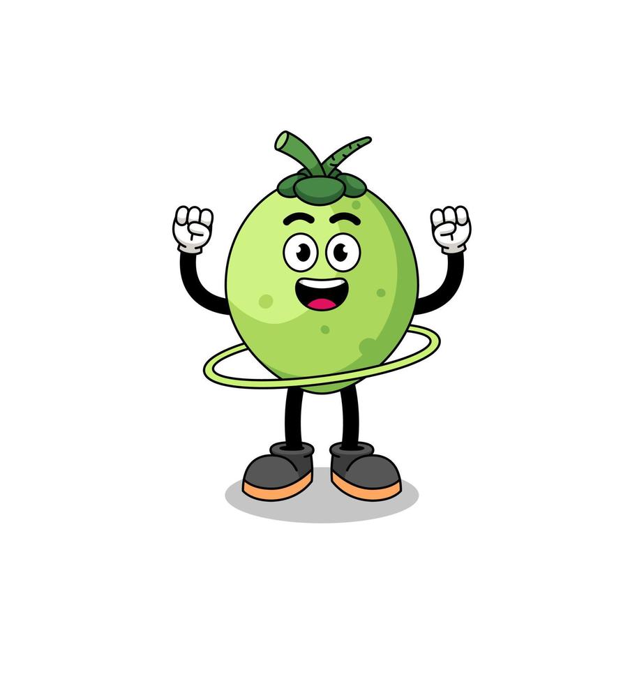 Character Illustration of coconut playing hula hoop vector