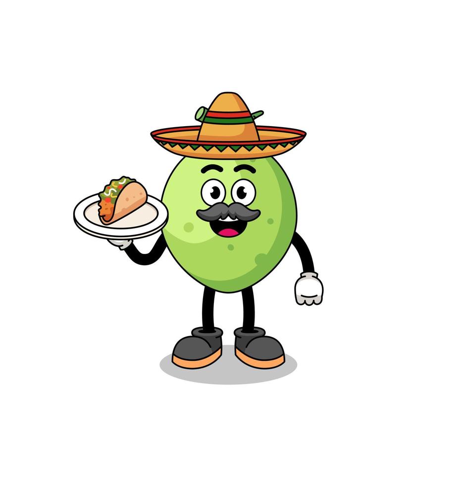 caricatura de personaje de coco como chef mexicano vector