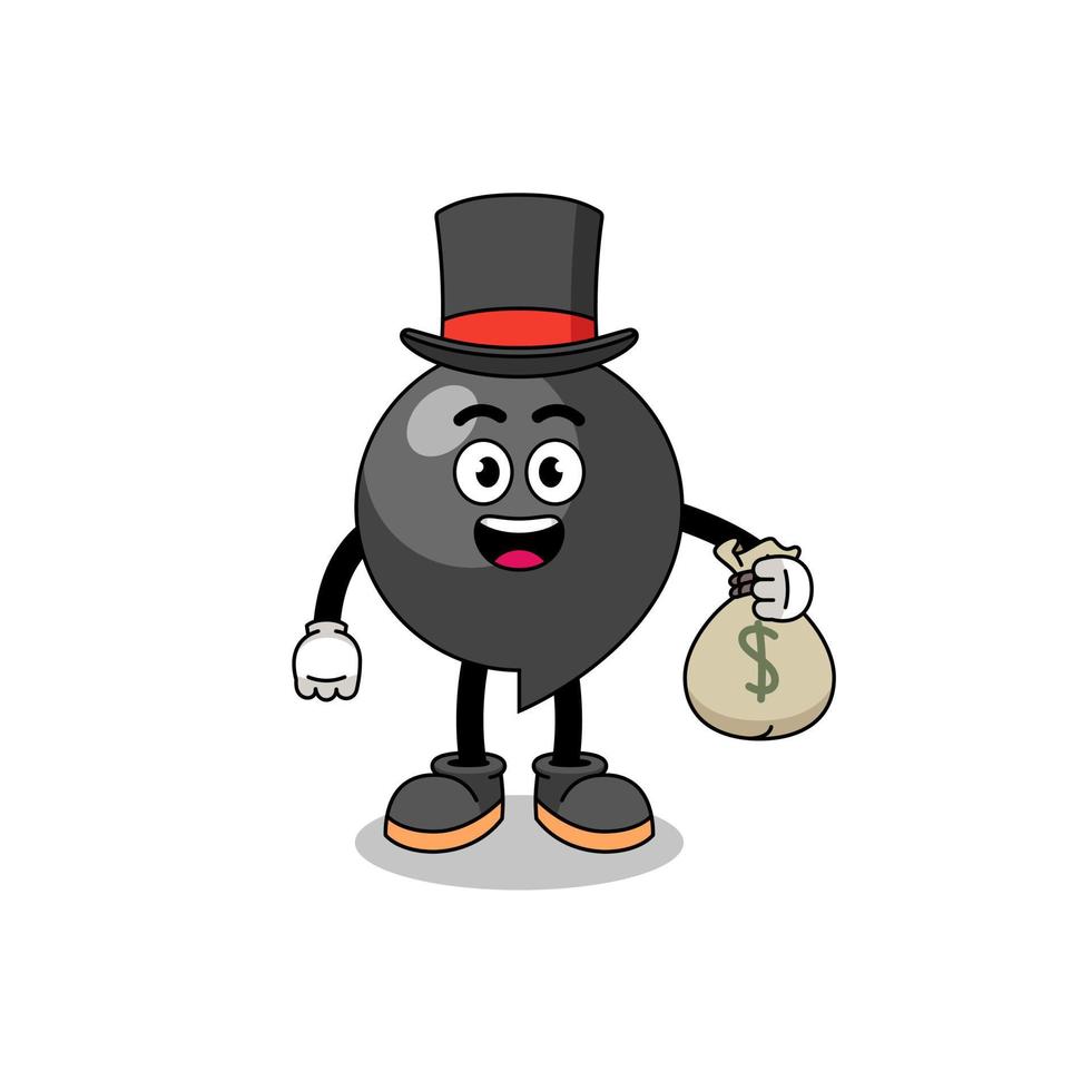 comma symbol mascot illustration rich man holding a money sack vector