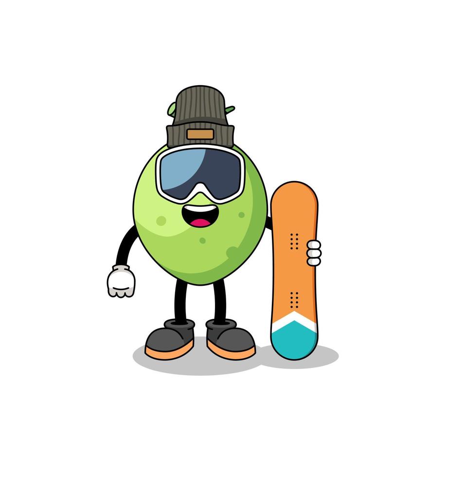 caricatura de mascota del jugador de snowboard de coco vector