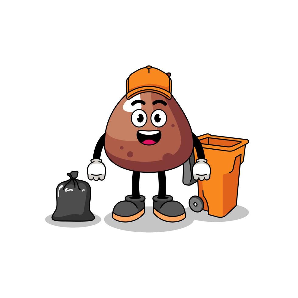 Illustration of choco chip cartoon as a garbage collector vector