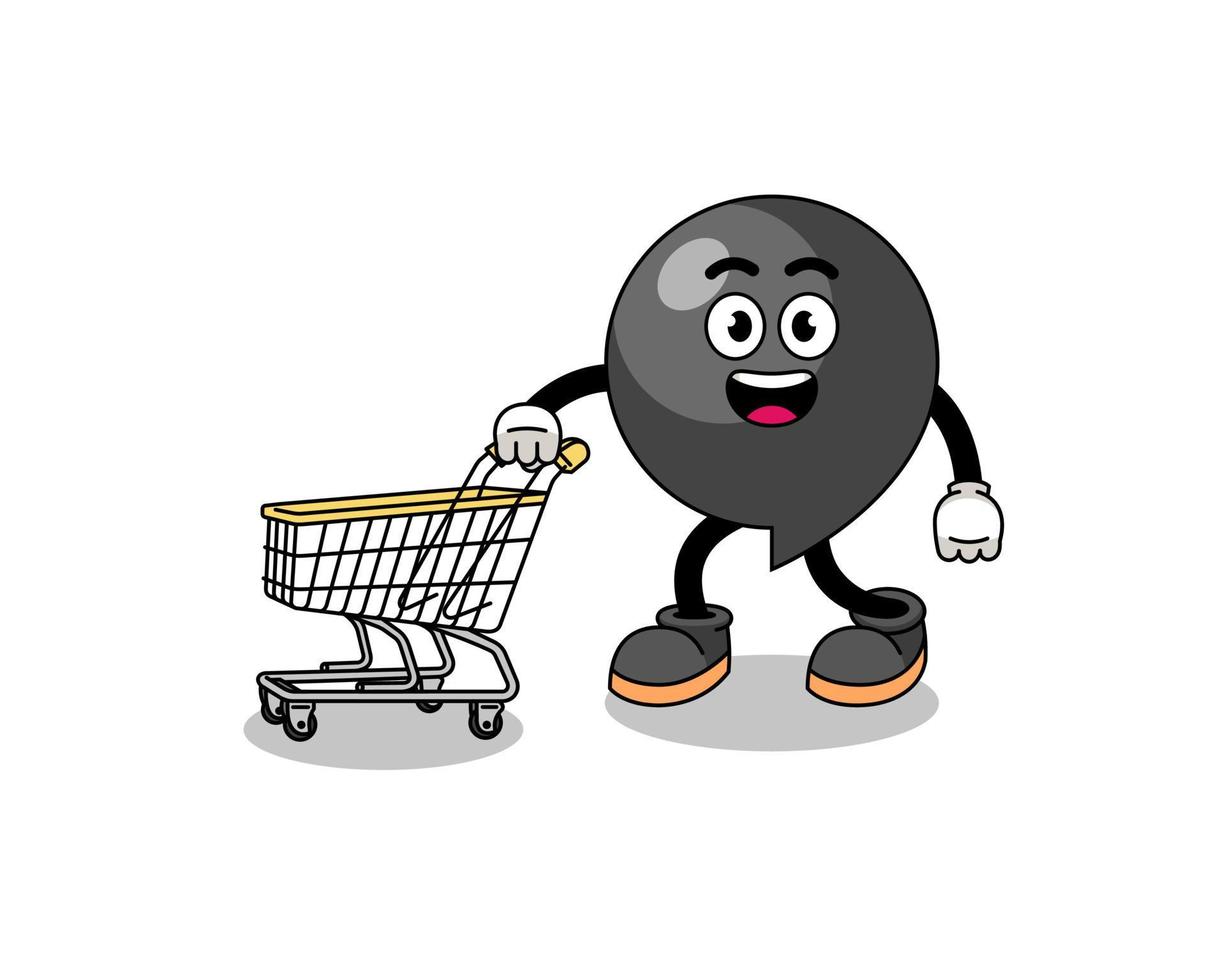 Cartoon of comma symbol holding a shopping trolley vector