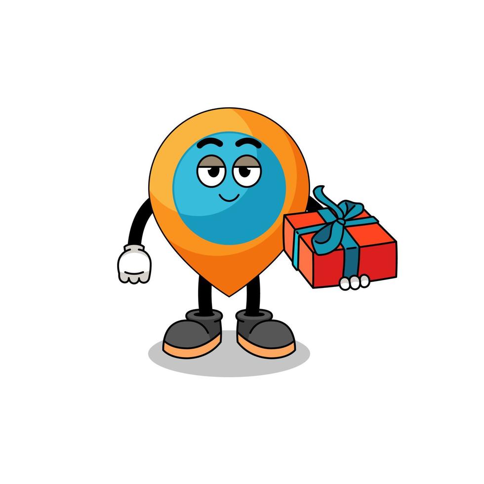 location symbol mascot illustration giving a gift vector