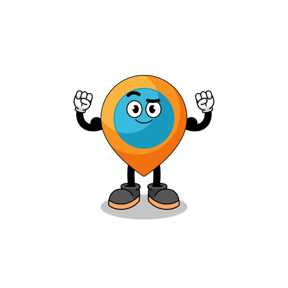 Mascot cartoon of location symbol posing with muscle vector