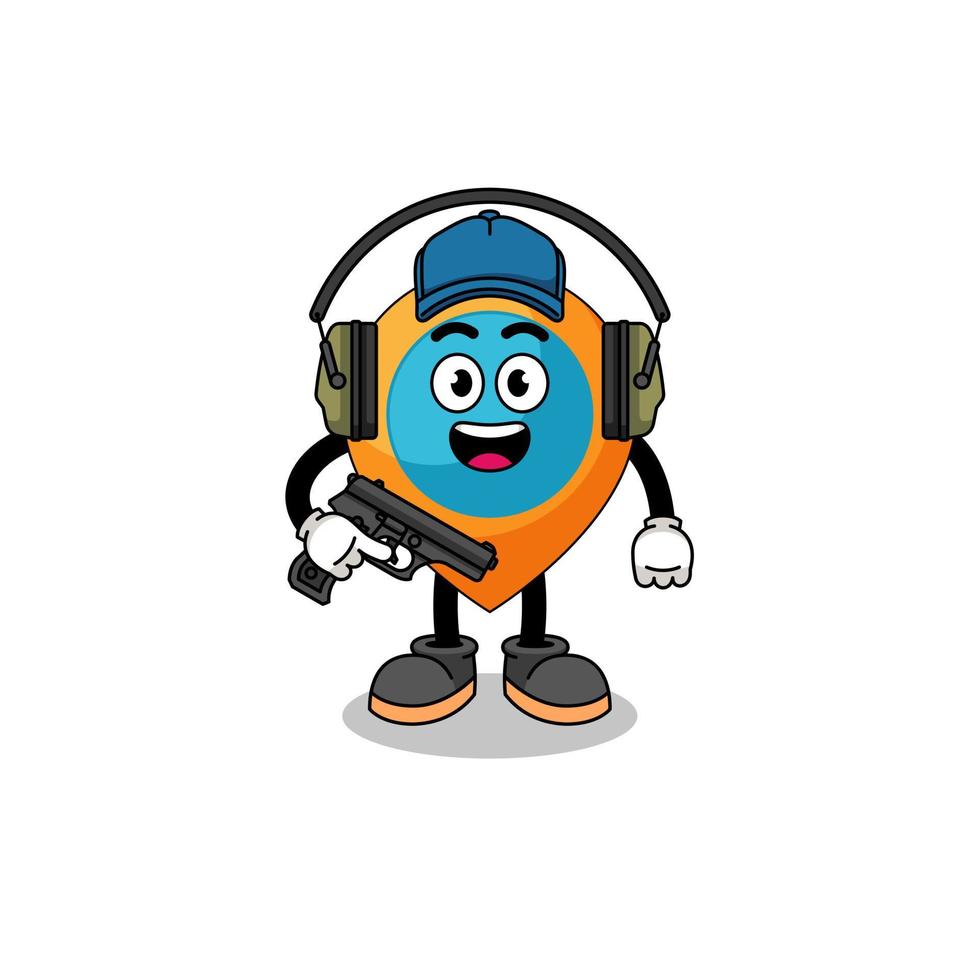 Character mascot of location symbol doing shooting range vector