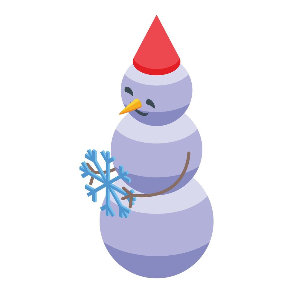 muñeco de nieve con vector isométrico de icono de copo de nieve. nieve de invierno