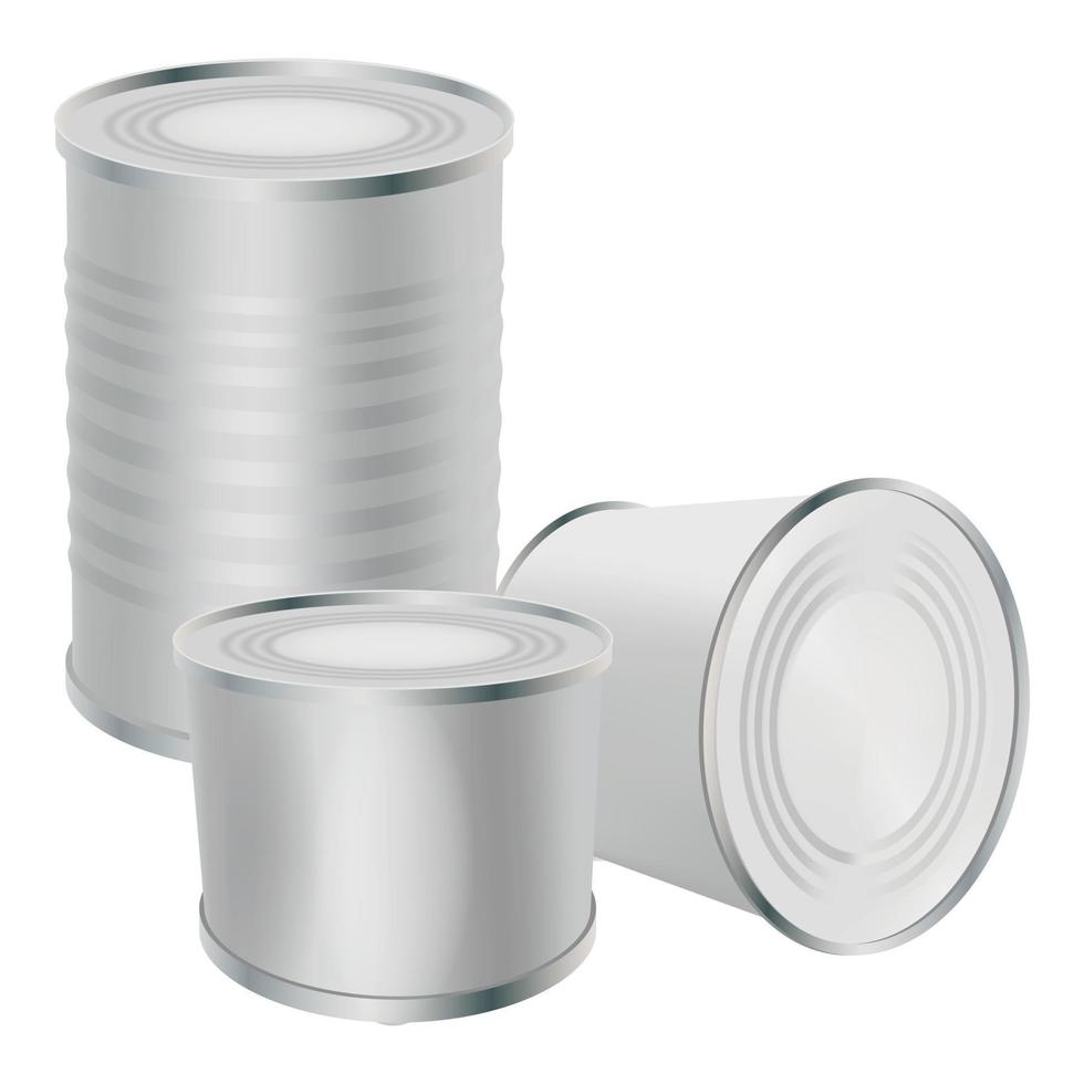 Blank tin cans mockup, realistic style vector