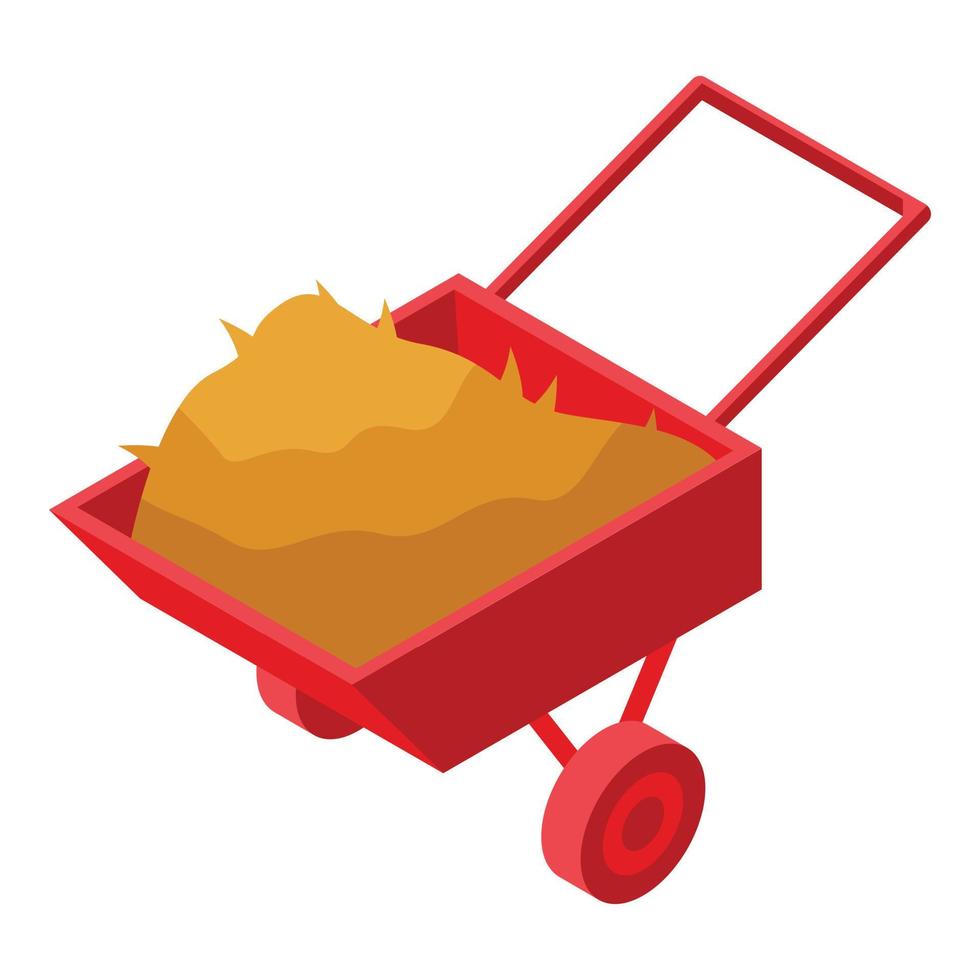 Farm wheelbarrow icon isometric vector. Hay bale vector