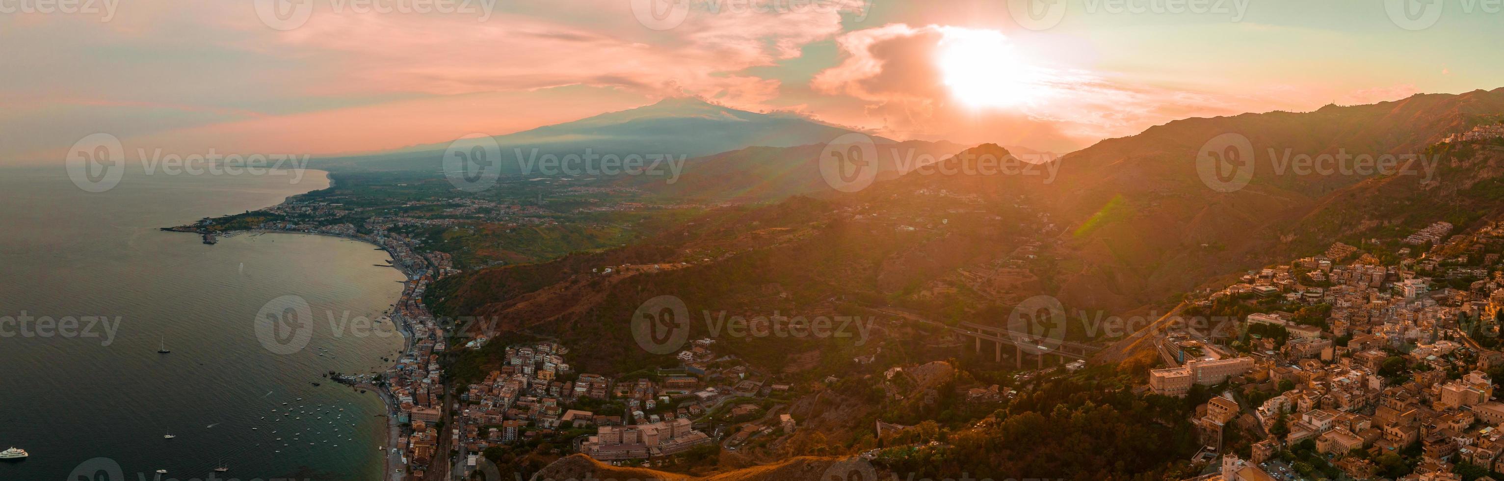 Panoramic aerial wide view of the active volcano Etna photo