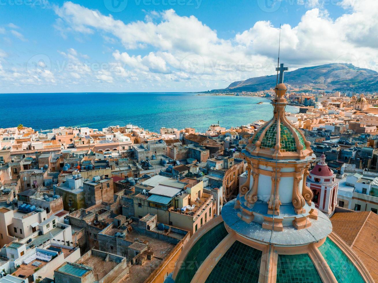 Aerial panoramic view of Trapani harbor, Sicily, Italy. photo