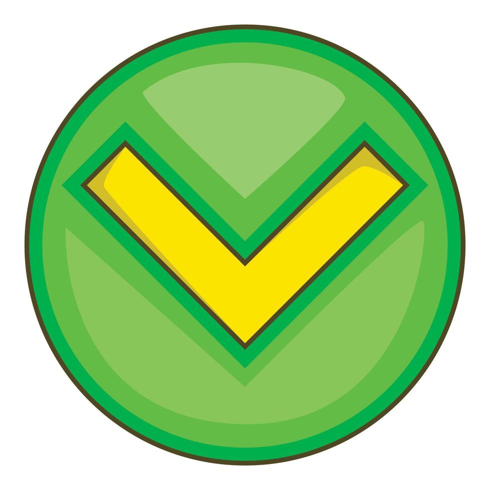 Green tick, check mark icon, cartoon style vector
