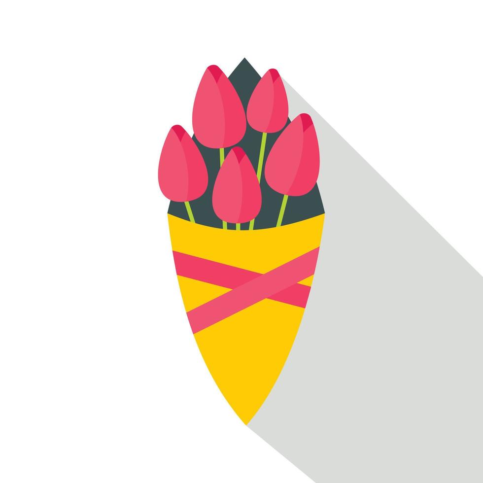 Bouquet of pink tulips icon, flat style vector