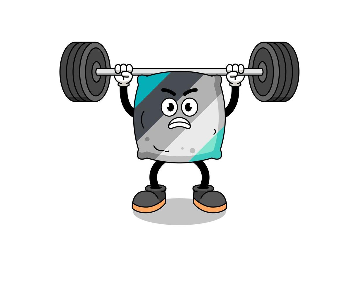 throw pillow mascot cartoon lifting a barbell vector