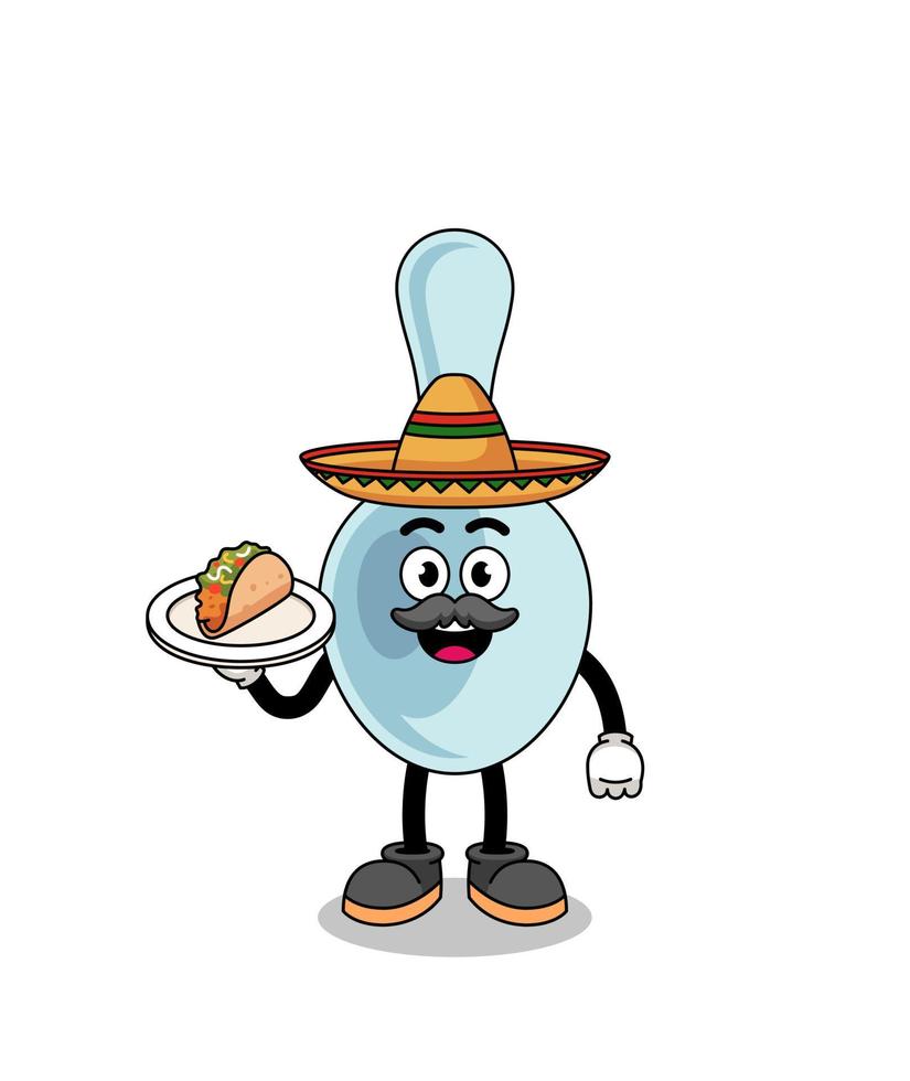 caricatura de personaje de cuchara como chef mexicano vector