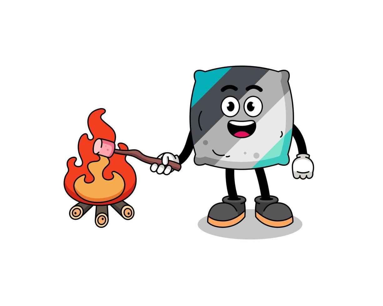 Illustration of throw pillow burning a marshmallow vector