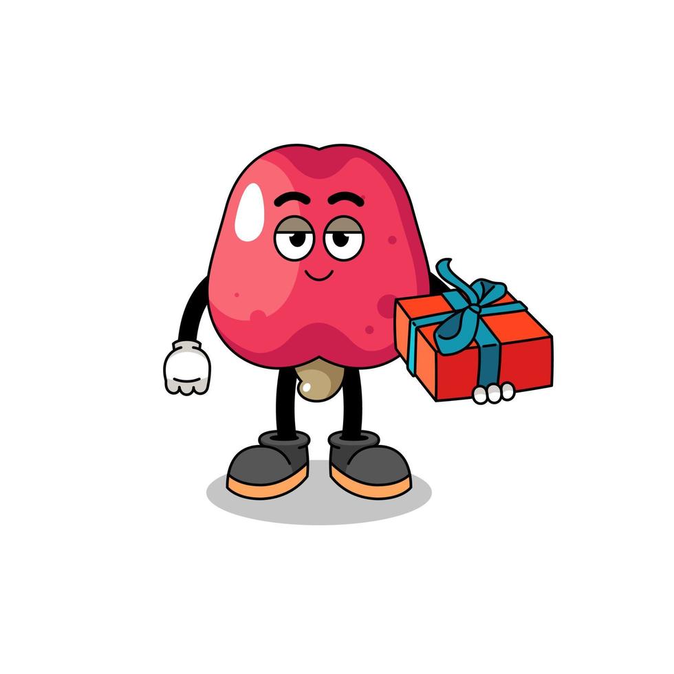 cashew mascot illustration giving a gift vector