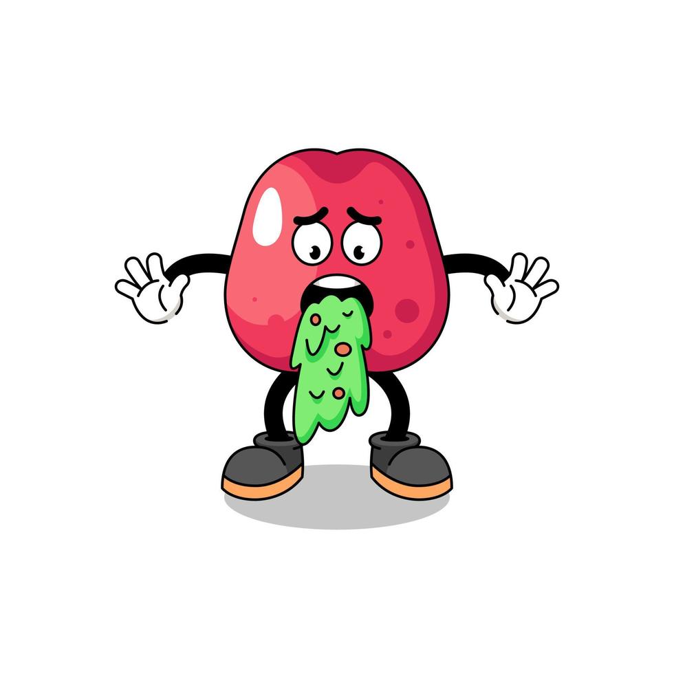 cashew mascot cartoon vomiting vector