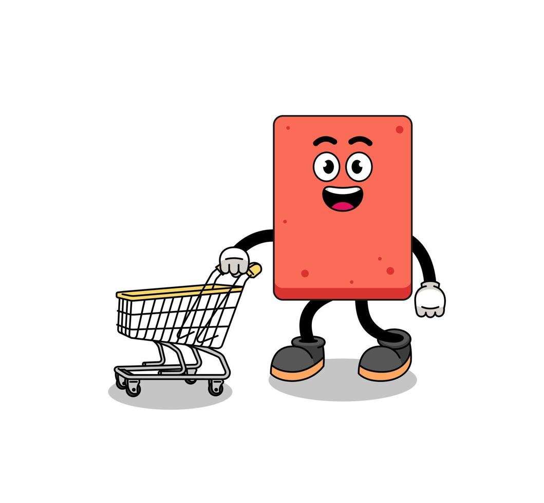 caricatura de ladrillo sosteniendo un carrito de compras vector