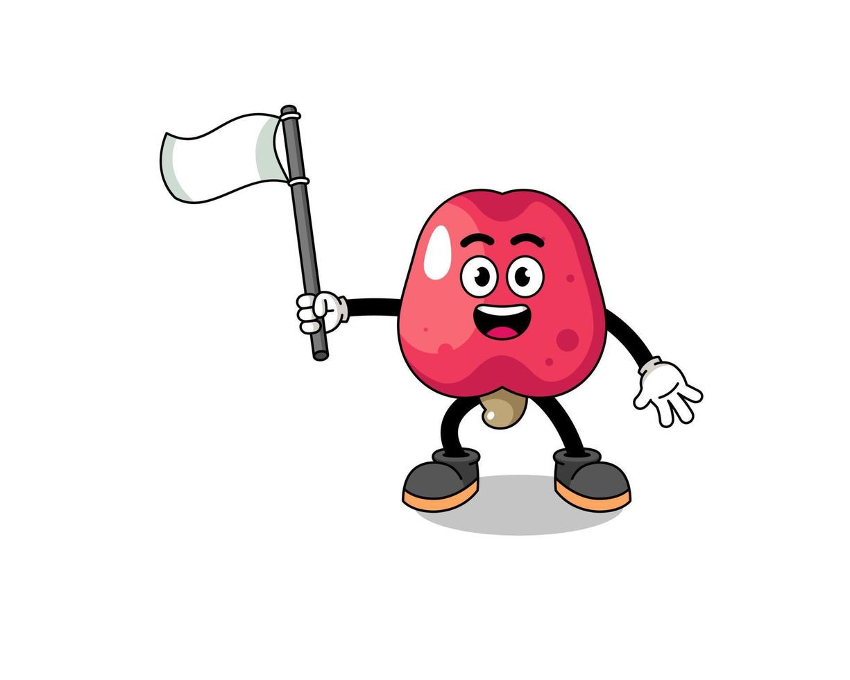 Cartoon Illustration of cashew holding a white flag vector
