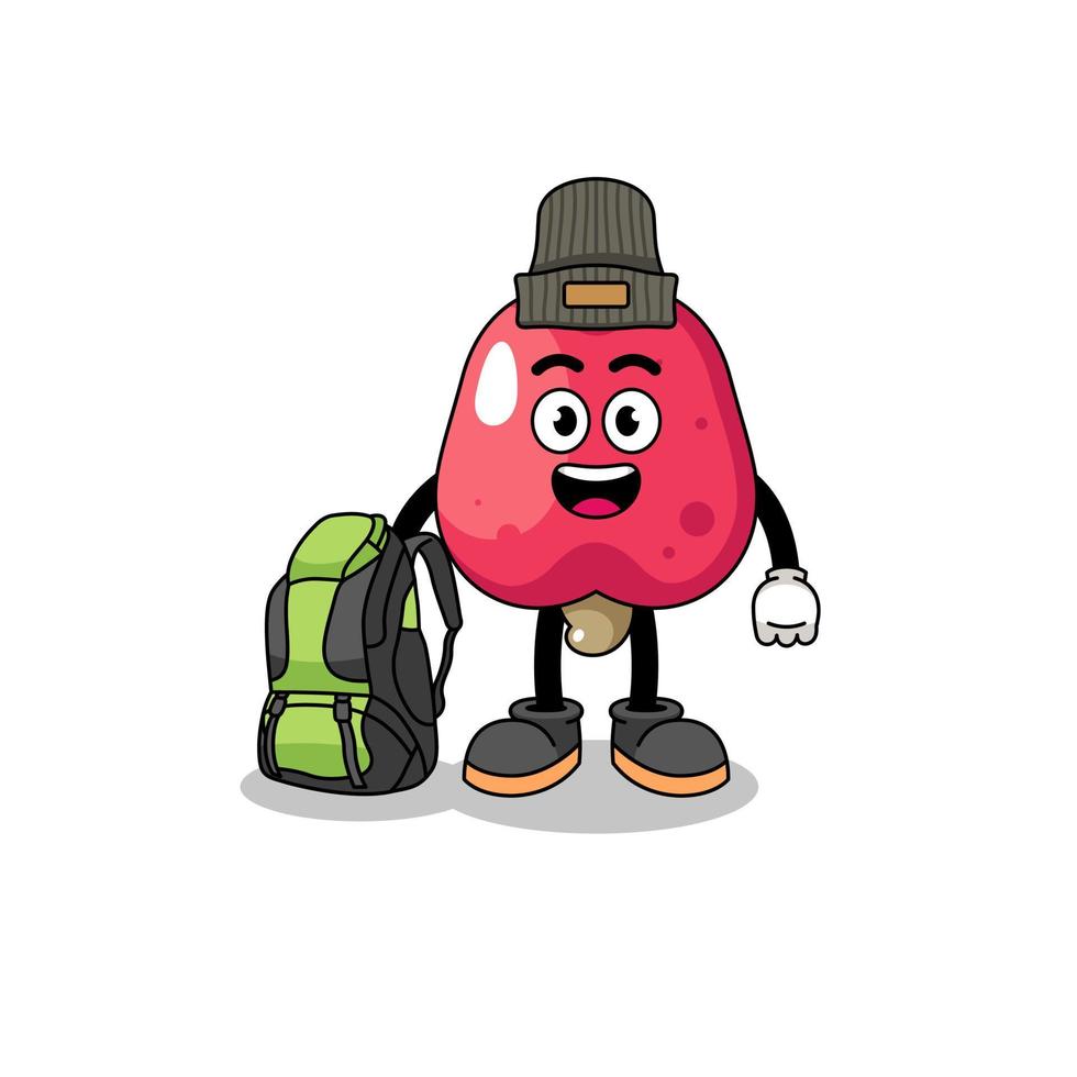 Illustration of cashew mascot as a hiker vector