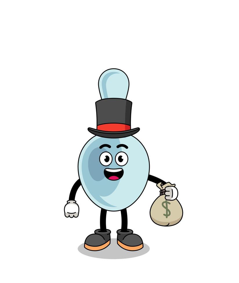 spoon mascot illustration rich man holding a money sack vector