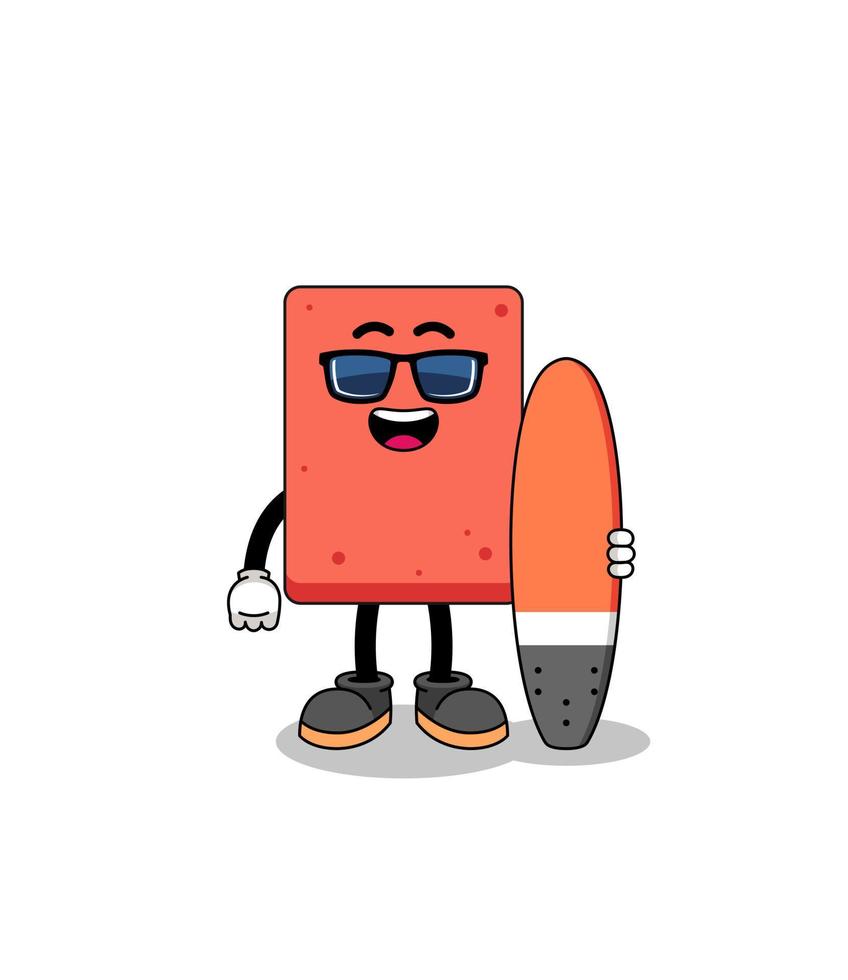 Mascot cartoon of brick as a surfer vector