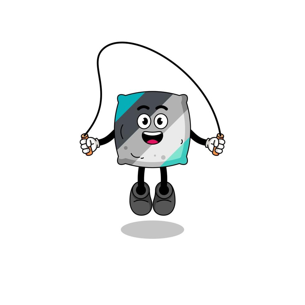 throw pillow mascot cartoon is playing skipping rope vector