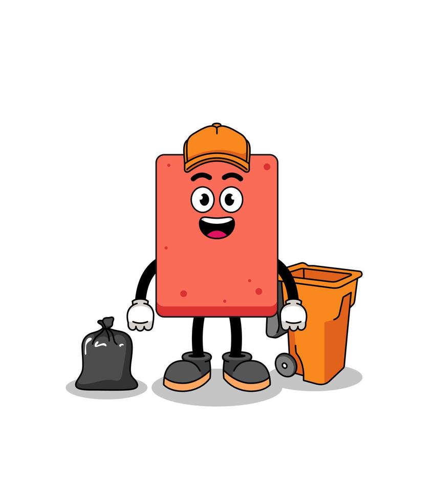 Illustration of brick cartoon as a garbage collector vector