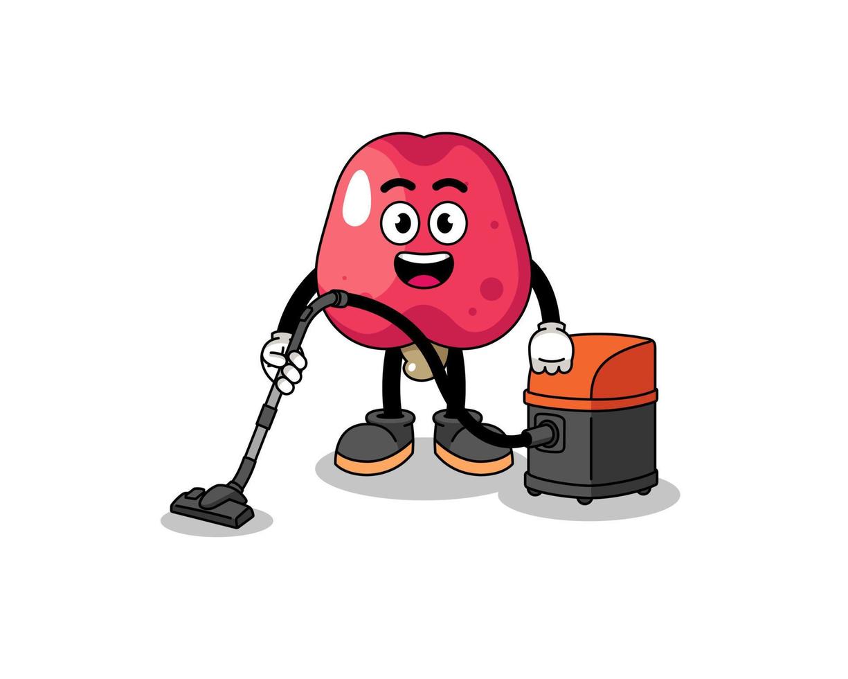 Character mascot of cashew holding vacuum cleaner vector