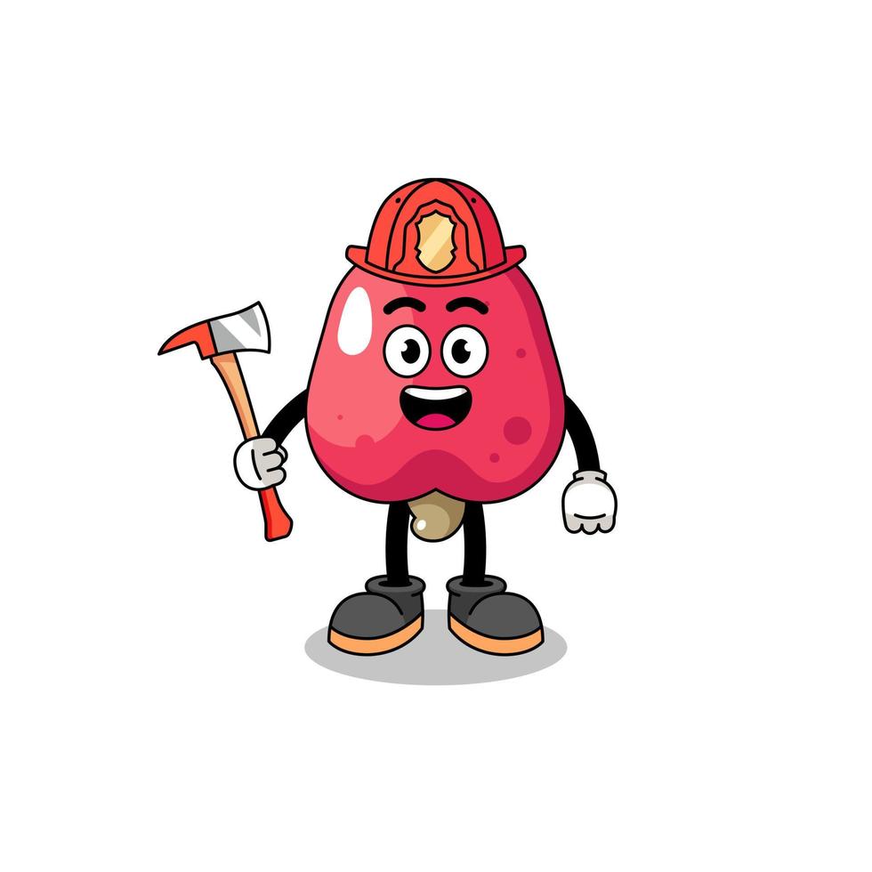 Cartoon mascot of cashew firefighter vector