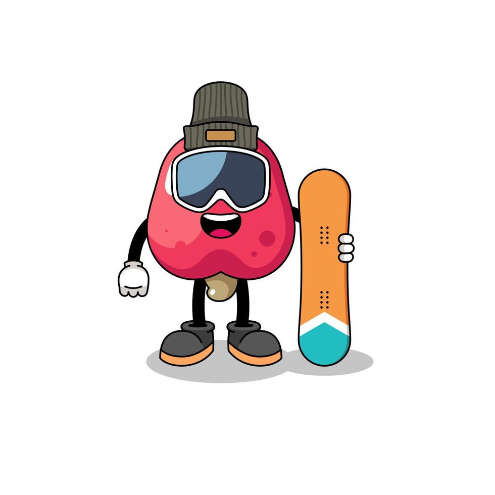 Mascot cartoon of cashew snowboard player vector