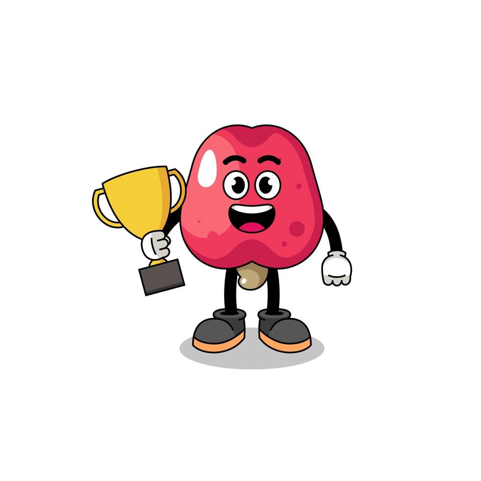 Cartoon mascot of cashew holding a trophy vector