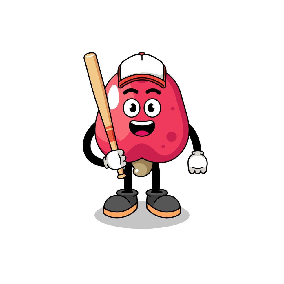 caricatura de mascota de anacardo como jugador de béisbol vector