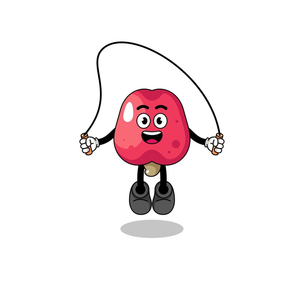 cashew mascot cartoon is playing skipping rope vector